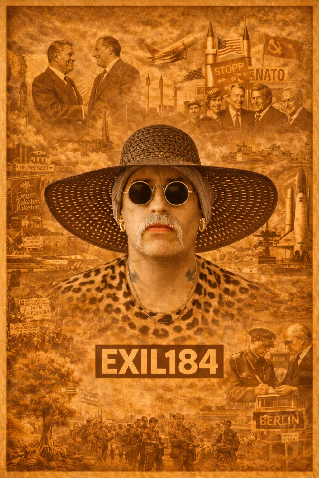 Exil 184 Collage zum Jahr 1984 mit Bezug auf Kalten Krieg, Deutschland Ost und West, NATO Nachrüstung und internationale Spannungen