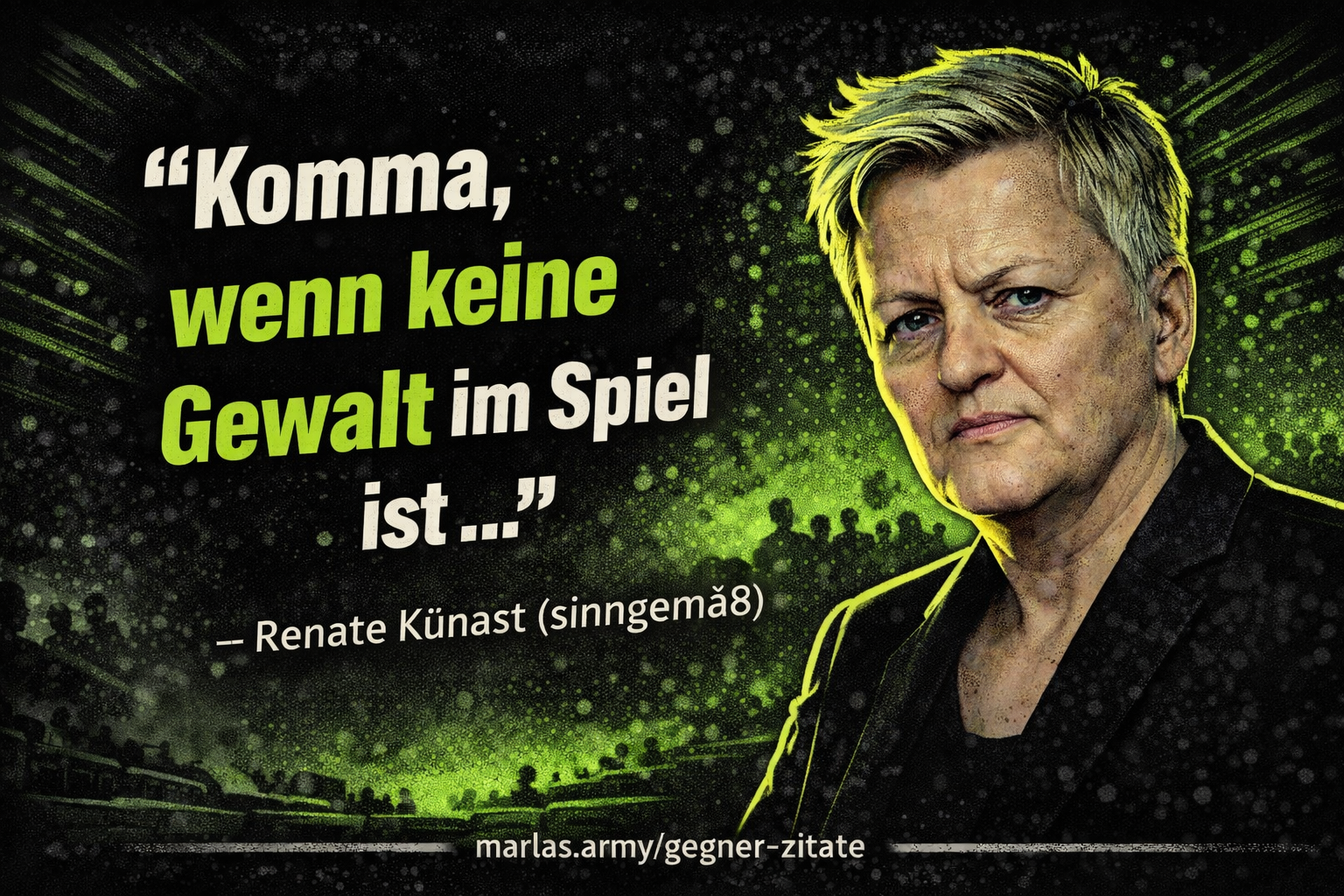 Politisches Gegner-Zitat zu Renate Künast „Komma, wenn keine Gewalt im Spiel ist …“ als sinngemäße Zuspitzung