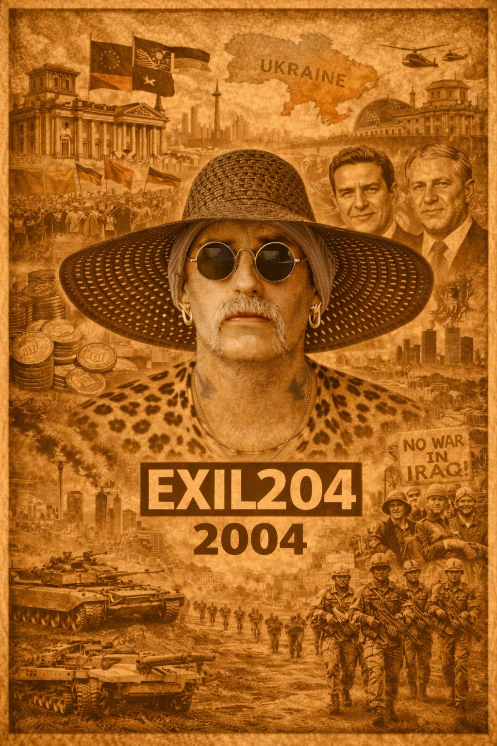 Exil 204 Bildcollage 2004 mit Deutschland EU-Erweiterung Irakkrieg Ukraine Orangene Revolution und politischen Symbolen